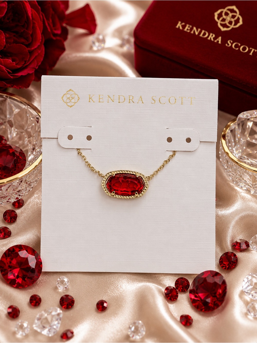 Kendra Scott Elisa Gold Pendant Necklace – Berry Oval Glass Stone | Rare Beauty